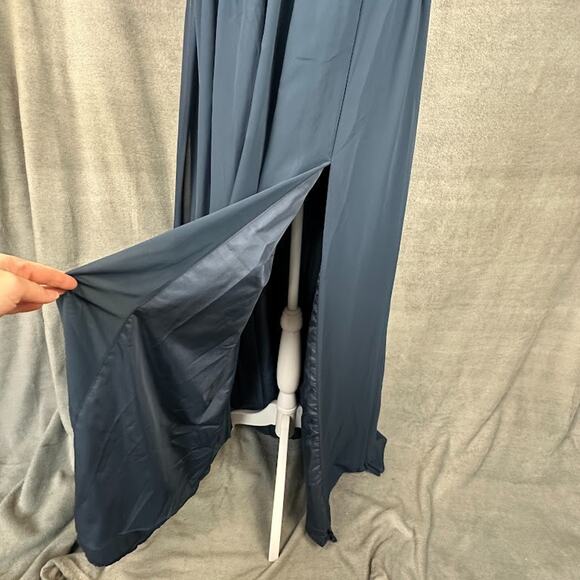 Azazie Aziza Dress Womens A10 Dark Navy A Line V Neck Pleated Chiffon Bridesmaid - Picture 6 of 16